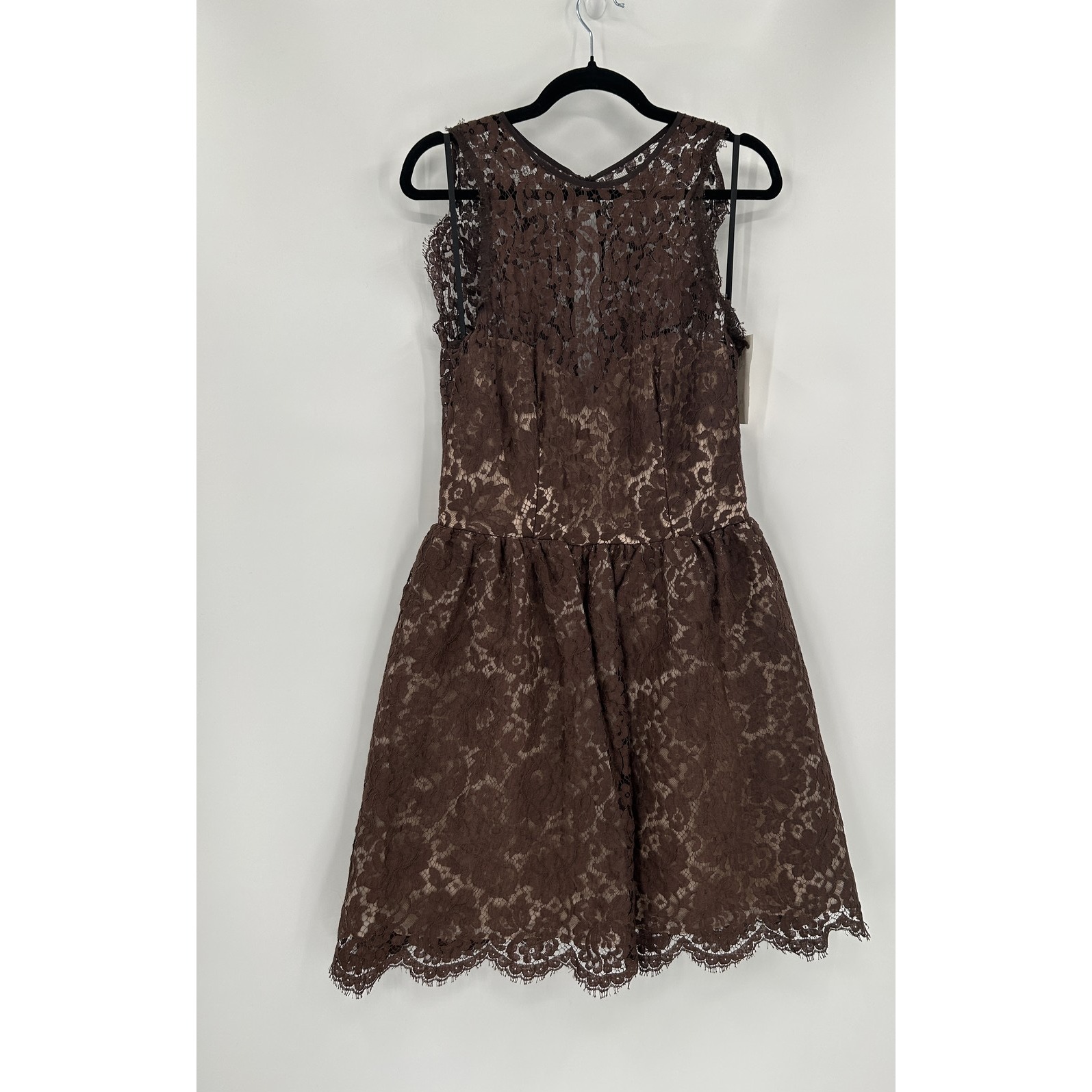 Noir By Lazaro Dress Womens 12 Brown Lace Sleeveless Cocktail Formal Lined